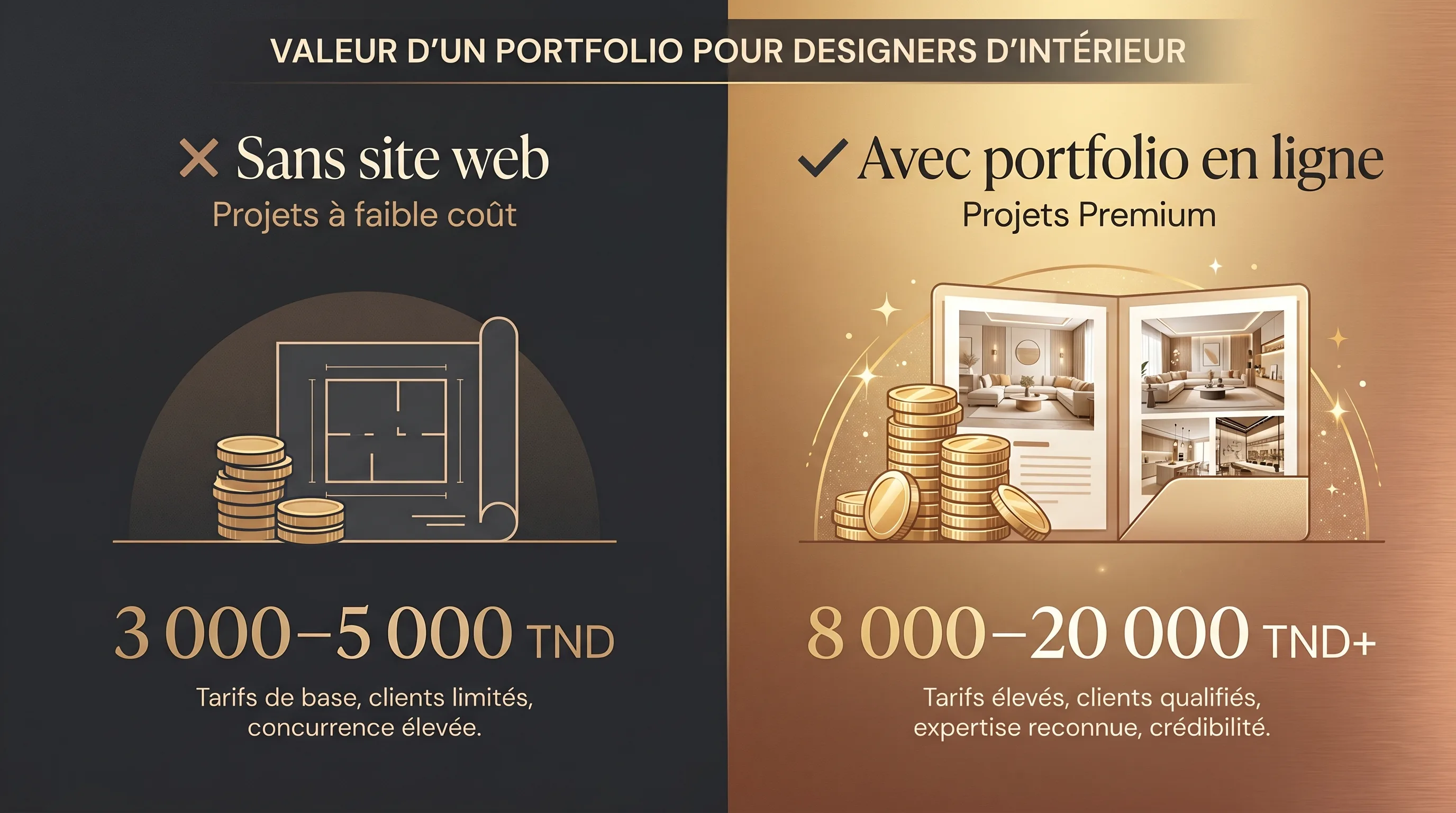 Revenus décorateur avec et sans site web